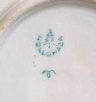 Hollóházi virág mintás teás csésze és alj (6 db), matricás, jelzett, kopott, egyiken hajszálrepedés