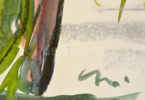 Gombosné B. Éva (1957- ): Virág csendélet, akvarell, papír, jelzett, üvegezett fa keretben, 57,5×41 ...