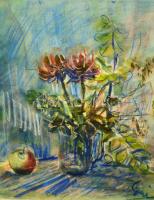 Gombosné B. Éva (1957- ): Asztali csendélet, akvarell, papír, jelzett, üvegezett fa keretben, 48×38 cm