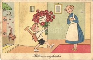 4 db MODERN magyar humoros grafikai motívumlap / 4 modern humorous graphic art motive postcards