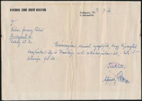1947 Országos Zsidó Segítő Bizottság fejléces levélpapírjára írt levél