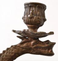 Sárkányos fém gyertyatartó, 23,5 cm