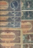 179db magyar bankjegy korona és pengő időszak, néhány külföldivel T:II(többsége),III