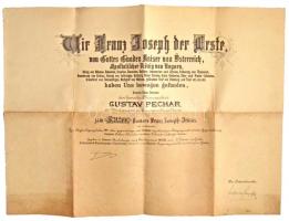1916. "Ferenc József-rend lovagkeresztje" aranyozott Br kitüntetés vörös mellszalagon, kar...