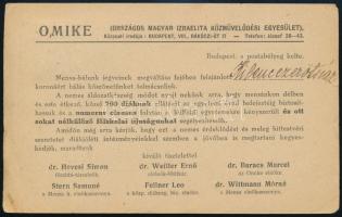 1923 OMIKE meghívó a Numerus Clausus miatt külföldre kényszerült diákok javára rendezett bálra meghí...