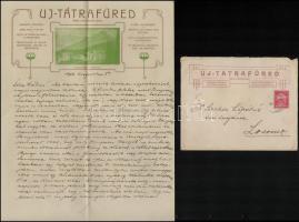 1936 Új-Tátrafüred magaslati gyógyhely fejléces levélpapírjára írt levél + boríték