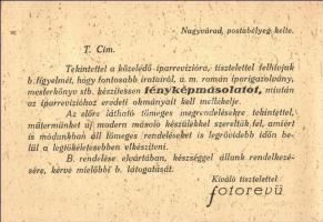 Nagyvárad, Oradea; Fotorevü művészi fényképészet reklámlapja / photo studio advertisement (EK)