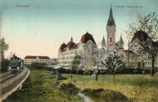 Temesvár, Timisoara; Piarista Főgimnázium, gőzmozdony / Piarist High School, locomotive