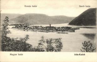 Ada Kaleh, Magyar-román-szerb határ / Hungarian-Romanian-Serbian border, panoramacard