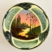 Körmöcbányai szecessziós aufsatz, mázas, jelzett, kis mázhibával, d: 24 cm, m:12,5 cm