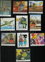 1986 Macskafogó magyar rajzfilm jeleneteit ábrázoló matricák, 10 db különféle, Pannónia Filmvállalat, 7,5x8,5 és 9x7 cm