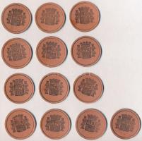 Spanyolország ~1930. 10c (6x) + 15c (7x) bélyeges szükségpénz T:I- / Spain ~1930. 10 Centimos (6x) +...