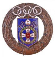 ~1930-1940. Olimpiai ötkarikás jelvény a Ciszterci rend jelvényével, diákolimpia(?), BENE BÉLA BPEST. IV. VÁCI ÚT 25 gyártói jelzéssel T:1-