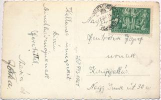 1943 Dévaványa, Karácsonyi üdvözlet! látkép, Református templom, Hősök szobra. photo (EK)