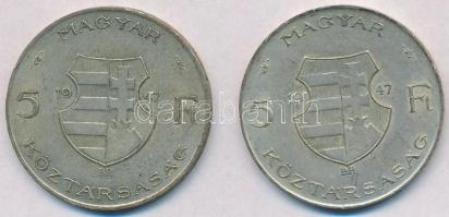1947. 5Ft Ag "Kossuth" (2x) T:2-,3 patina