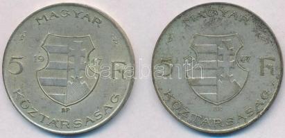 1947. 5Ft Ag "Kossuth" (2x) T:2-,3 patina
