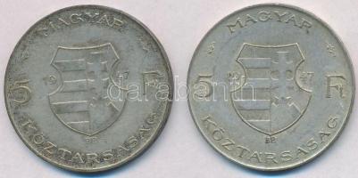 1947. 5Ft Ag "Kossuth" (2x) T:2-,3 patina