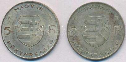 1947. 5Ft Ag "Kossuth" (2x) T:2-,3 patina