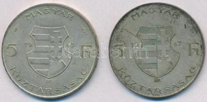 1947. 5Ft Ag "Kossuth" (2x) T:2-,3 patina