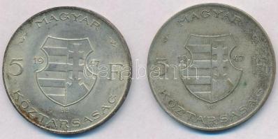 1947. 5Ft Ag "Kossuth" (2x) T:2-,3 patina