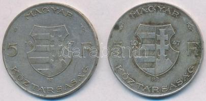 1947. 5Ft Ag "Kossuth" (2x) T:2-,3 patina