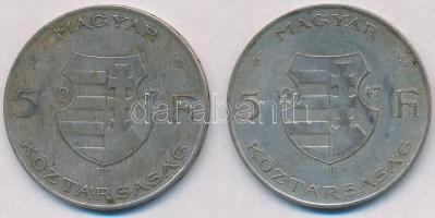 1947. 5Ft Ag "Kossuth" (2x) T:2-,3 patina
