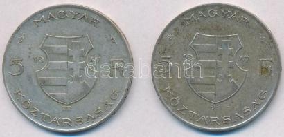 1947. 5Ft Ag "Kossuth" (2x) T:2-,3 patina