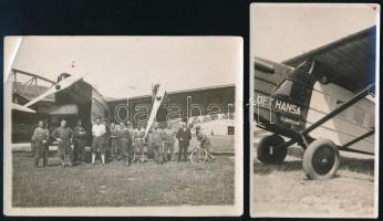 cca 1936 Lufthansa Silberfuchs utasszállító gép és személyzete 2 fotó 9x12, 6x11 cm / Lufthansa Silberfuchs passanger airplane and crew