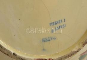 cca 1890 Fischer virág mintás kaspó, kézzel festett porcelánfajansz, máz alatti hajszál repedésekkel...
