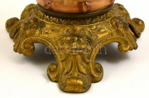 Ditmar Brunner A.G. virág mintás petróleum lámpa, festett fajansz, réz szerelékkel, sérült burával (...