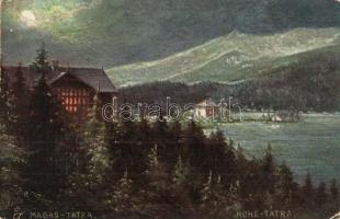 1909 Tátra, Magas Tátra, Vysoké Tatry; látkép, szálloda / general view, hotel. Raphael Tuck & Sons Oilette Serie Hohe Tatra No. 608 B. (ázott sarok / wet corner)