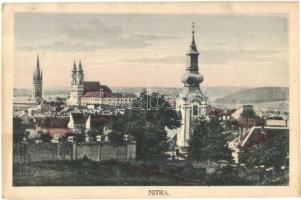 Nyitra, Nitra; látkép a Püspöki vár felől, templomok. Kiadja G. Jilovsky / general view from the bishops castle, churches (kis szakadás / small tear)