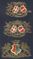 3 db aranyozott színezett díszes címer kartonból az egyik sérült