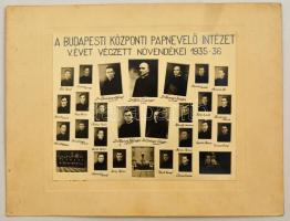 1936 Budapest, Központi Papnevelő Intézet tanárai és végzett növendékei, kistabló nevesített portrékkal, 17,5x21,5 cm, karton 25x32,5 cm