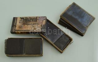 cca 1910 Privát felvételek vegyes tétele, 93 db vintage üveglemez negatív és üveglemez diapozitív ké...