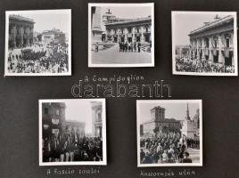 1938 Róma és Firenze, privát fotóalbum, benne 116 db vintage fénykép (városképek, épületfotók, műemlékek, stb.), többsége feliratozva, képek mérete: 6x6 cm, album 25x33 cm