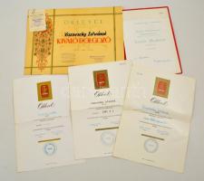 1964-1980 Vegyes szocialista kitüntetésekhez tartozó adományozói oklevél tétel, 5 db, közte Kiváló Dolgozó, Kiváló Munkáért, Szakszervezeti Munkáért