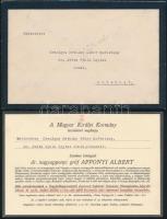 1933 Dr. nagyapponyi gróf Apponyi Albert (1846-1933) belső titkos tanácsos, politikus, miniszter...stb temetési meghívója, m. kir. kormány által Dr. Jetts Gyula ügyész az Országos Bethlen Gábor Szövetség jegyzőjének, Márai Sándor sógorának részére, borítékkal.