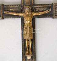 Díszes réz feszület, fém korpusszal, 32×17,5 cm