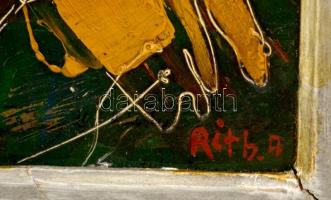 Réth jelzéssel: Kompozíció. Olaj, farost, keretben, 50×40 cm