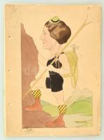 cca 1930 11 db Papp jelzéssel ellátott karikatúra. Akvarell, vegyes technika. 22x30 cm