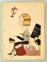 cca 1930 11 db Papp jelzéssel ellátott karikatúra. Akvarell, vegyes technika. 22x30 cm