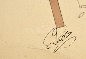 cca 1930 11 db Papp jelzéssel ellátott karikatúra. Akvarell, vegyes technika. 22x30 cm