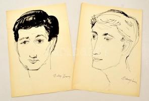 Szalay jelzéssel: Férfi portrék ( 2db). Tus, papír, 29×20 cm (2×)