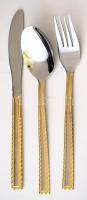 Horizon aranyozott fém evőeszközkészlet. 12 személyes, nem használt, számzáras táskában