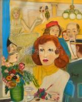 Jancsek Antal (1907-1990): Bálban. Pasztell, papír, üvegezett keretben, 50×40 cm