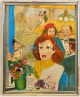 Jancsek Antal (1907-1990): Bálban. Pasztell, papír, üvegezett keretben, 50×40 cm