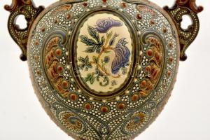 Gerbing & Stephan díszváza, kézzel festett, jelzett, hibátlan, m: 36 cm