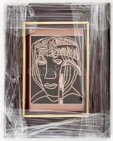 Németh Miklós: Arc. Linómetszet. 12x17 cm Üvegezett keretben