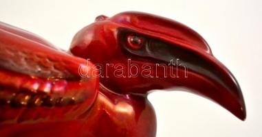 Zsolnay ökörvérmázas Buceros bicornis (nagy szarvascsőrűmadár), formába préselt porcelánfajansz, jel...